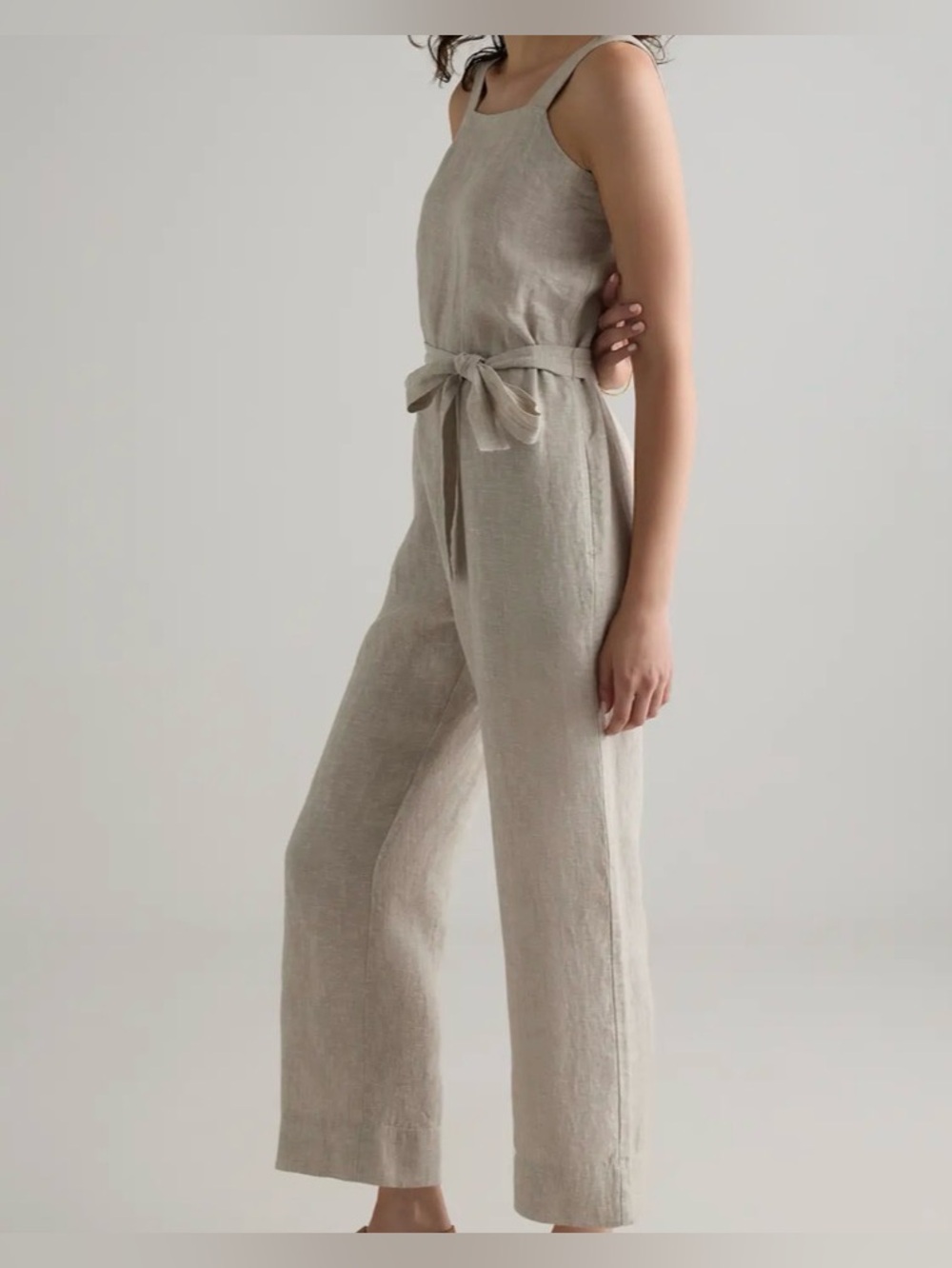 QUINCE 100% European Linen Square Neck Jumpsuit Flax NEW Size Medium